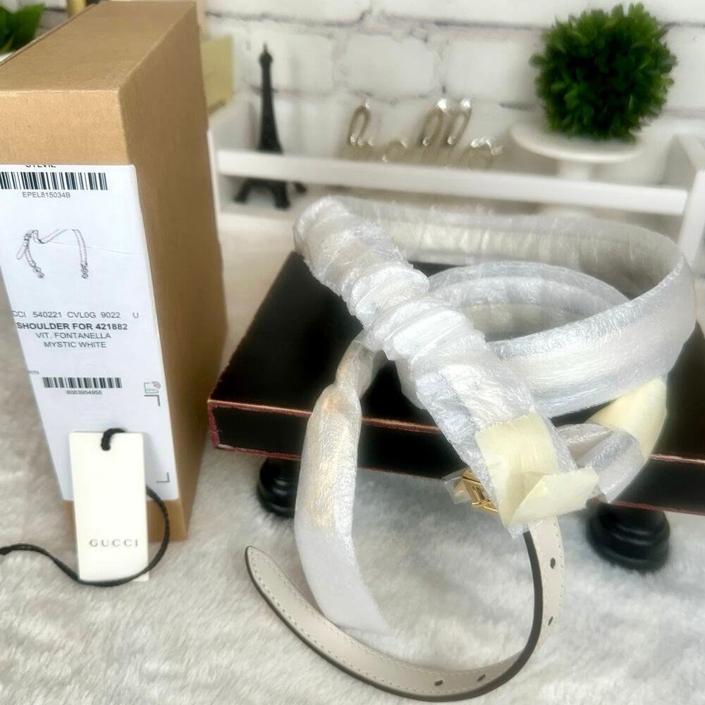 Gucci cream MYSTIC WHITE leather crossbody adjustable shoulder strap BRAND NEW